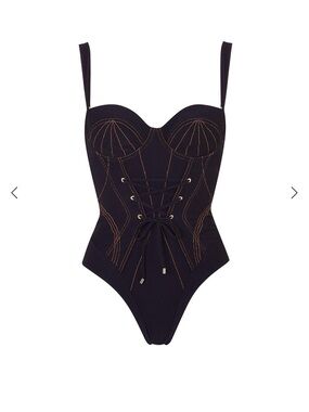 Agent provocateur Safiya Black Lace-Up corset detail swimsuit with Stitching